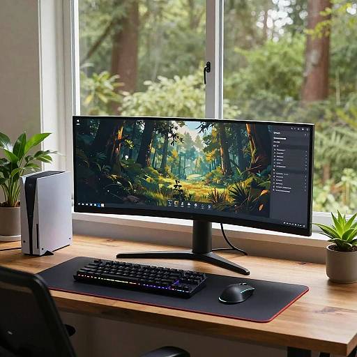 Cozy Forest View Gaming Setup