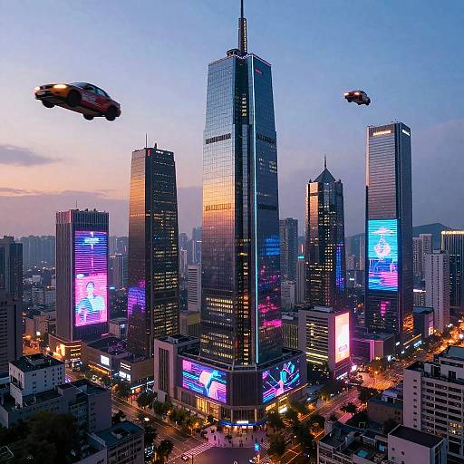 Futuristic Cyberpunk Cityscape at Dusk