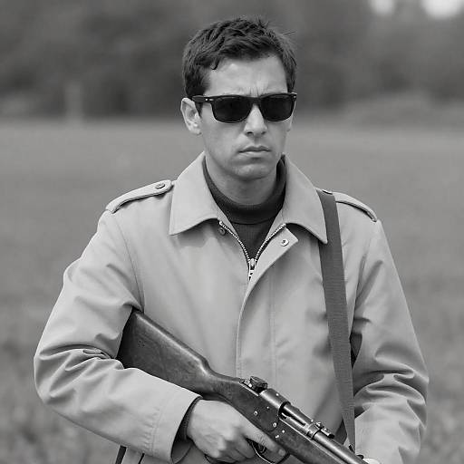 Serious Man with Rifle in B&W