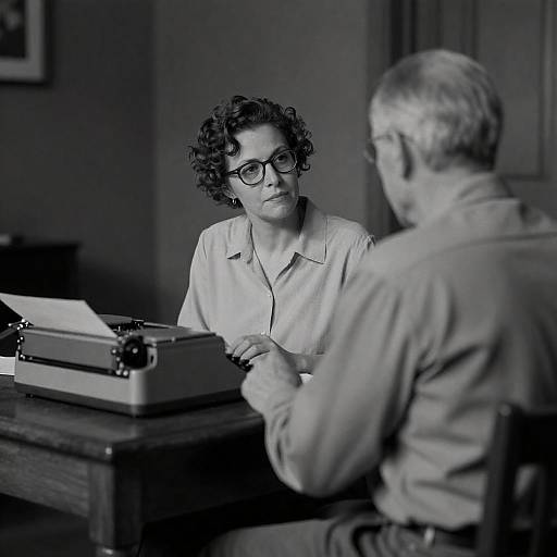 Vintage Black-and-White Typewriter Conversation Scene