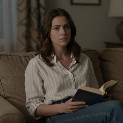 Contemplative Woman on a Cozy Couch