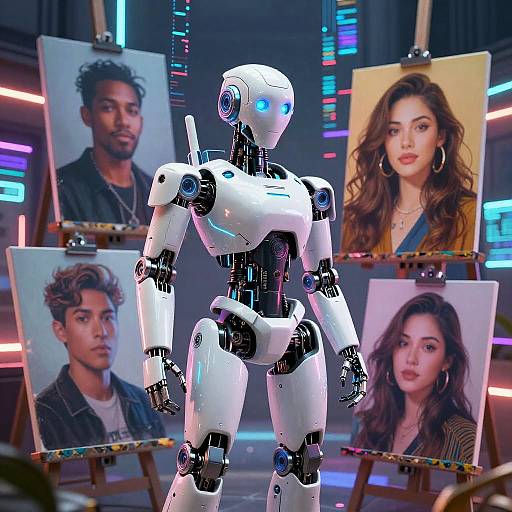 AI Robot Artist Creating Cyber Portraits