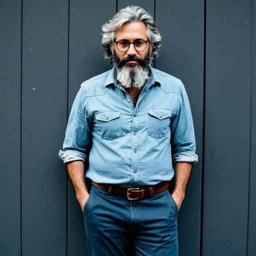 Mature Man with Gray Beard and Glasses in Casual Outfit