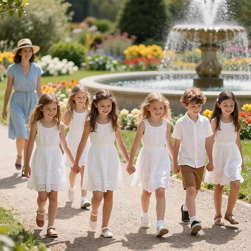 Joyful Children in a Colorful Garden