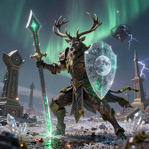 Armored Stag Battle-Mage with Crown