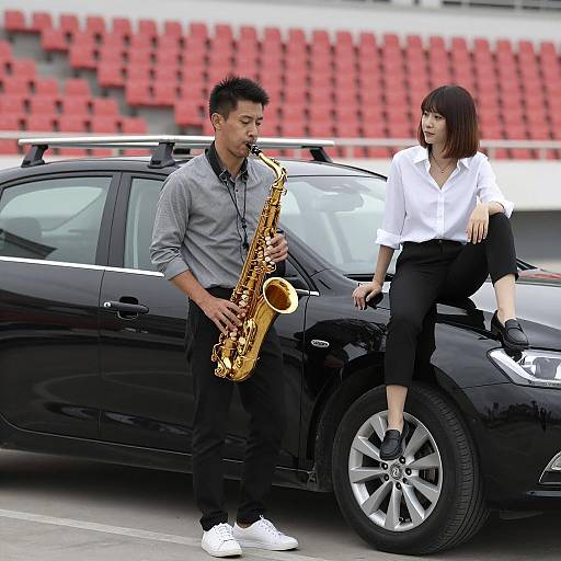 Saxophone Serenade by the Black Car