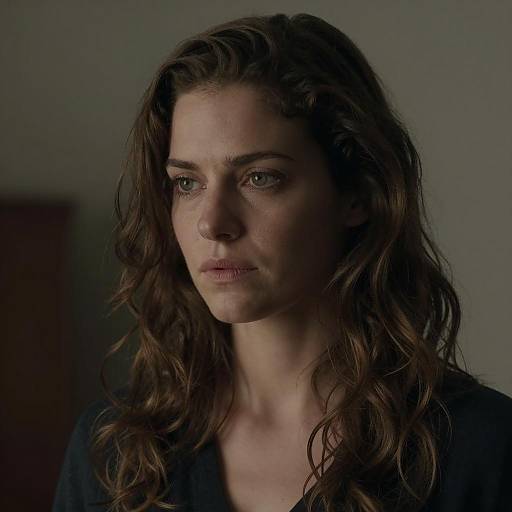 Serious Woman with Wavy Brown Hair