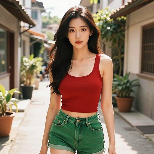 Sunlit Alley Portrait of Asian Woman