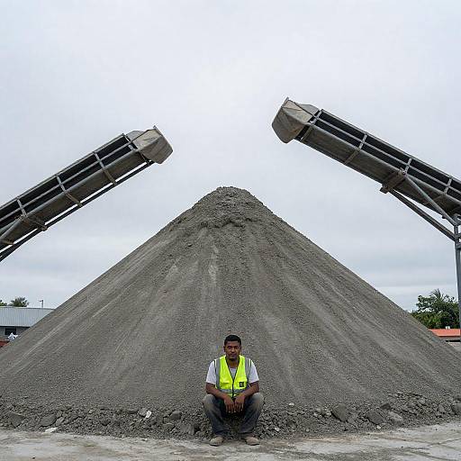 Industrial Worker and Cement Pile Scene