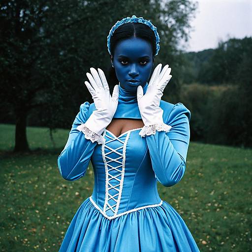 Realistic French Fancy Dress with Blue Skin