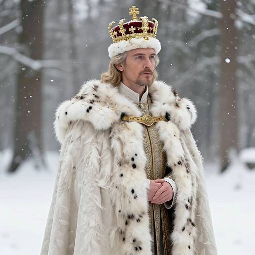 Regal Figure in Snowy Forest