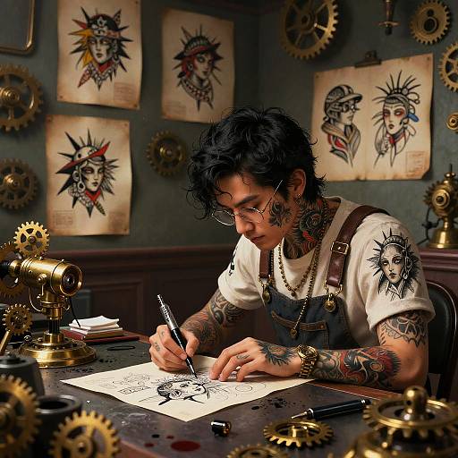 Steampunk AI Tattoo Artist Studio