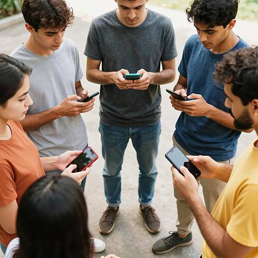 Group of Young People Using Smartphones Outdoors