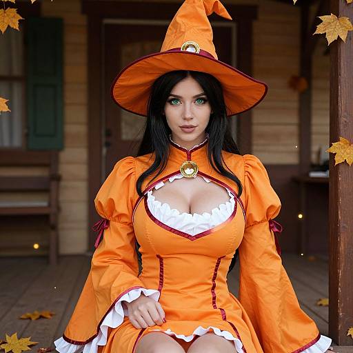 Confident Woman in Elaborate Witch Costume