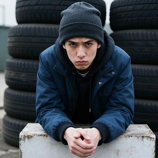 Pensive Young Man in Industrial Setting