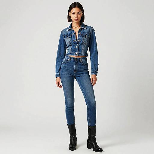 Chic Young Woman in Double Denim