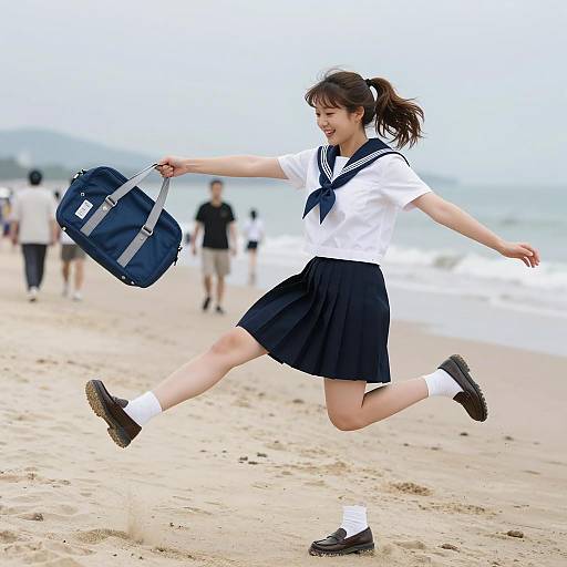 Joyful Running on the Beach