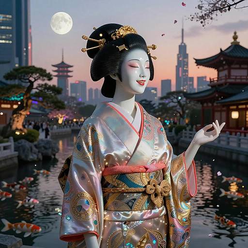 Moonlit Geisha-Android on Neon Koi Canal