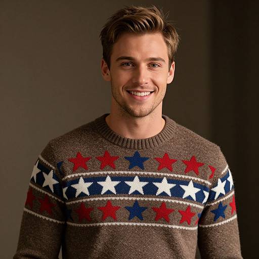 Handsome Man in Cozy Star Sweater