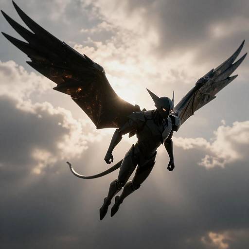 Winged Black Angel Figure Flying