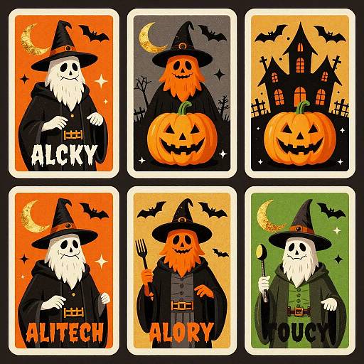 Retro Halloween Trading Card Characters