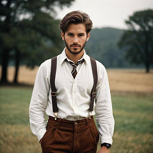 Young Man in Vintage Outfit Outdoors