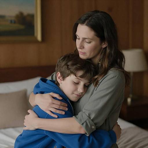 Tender Mother and Son Embrace