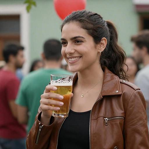 Smiling Woman Holding Beer Outdoors