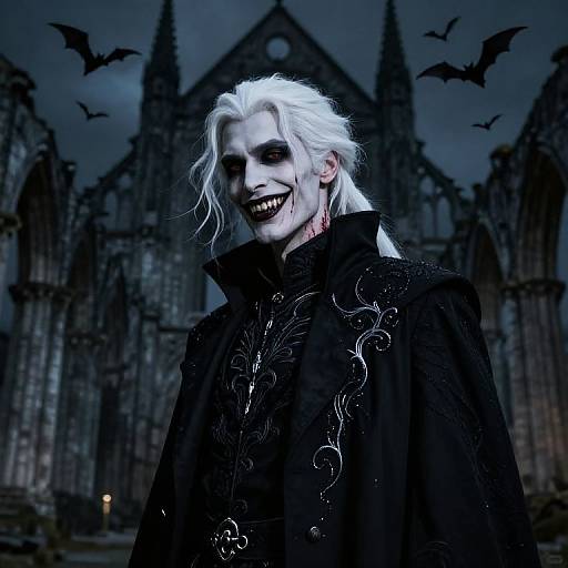 Sinister White-Haired Vampire at Night