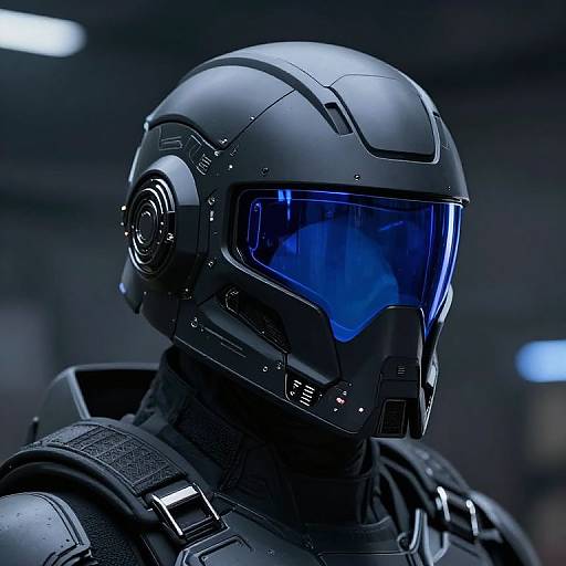 Futuristic Combat Helmet with Blue Visor