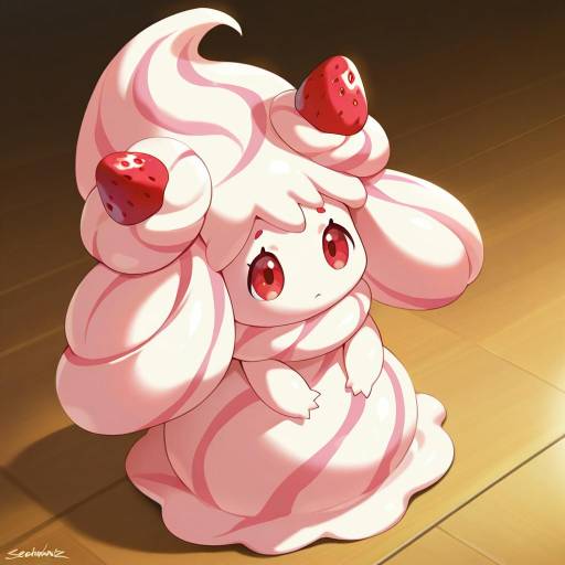Illustration of Alcremie (strawberry sweet), pokemon in the style of Sendo (sendrawz)