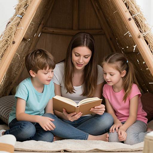 Young Woman Reading with Children
