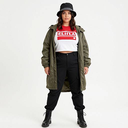 Urban Casual Woman in Olive Parka