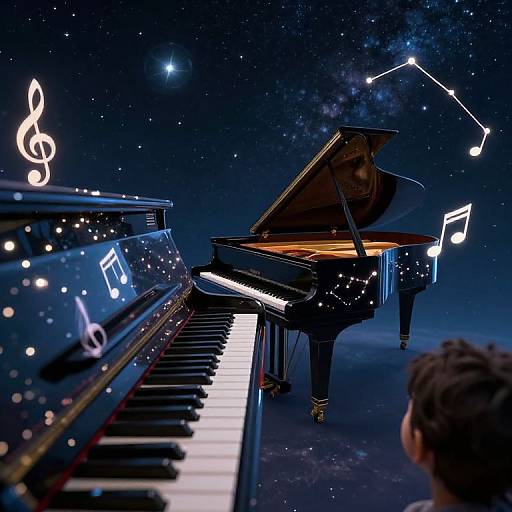Celestial Piano Under Starry Sky