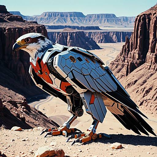 Cybernetic Falcon in Desert Canyon