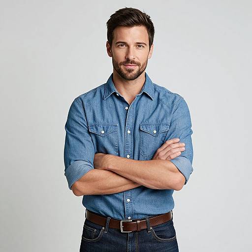 Confident Man in Denim Outfit