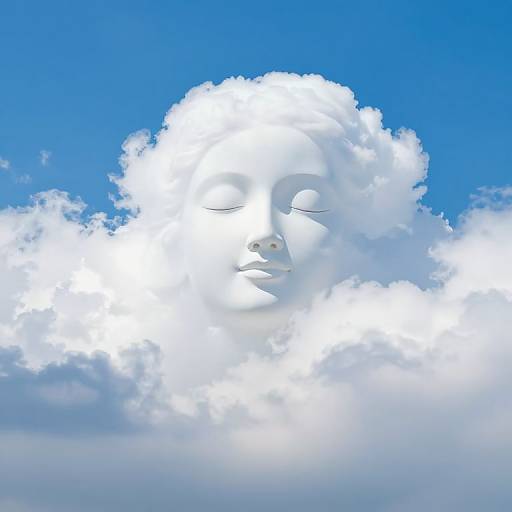 Serene Face in Billowing Clouds
