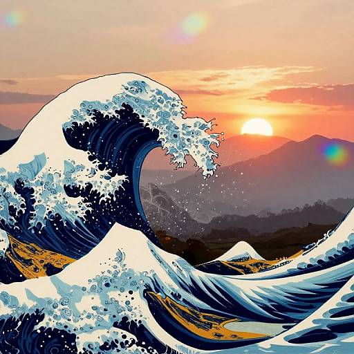 Psychedelic Hokusai Wave Aerial View