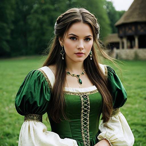 Green Medieval Princess in Nature