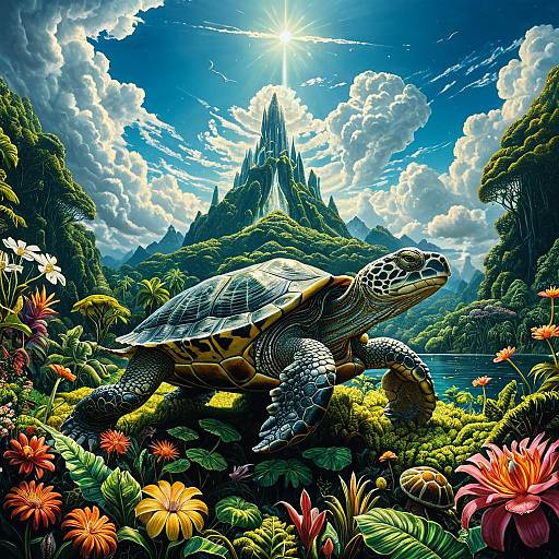 Fantasy Leviathan Turtle in Lush Rainforest
