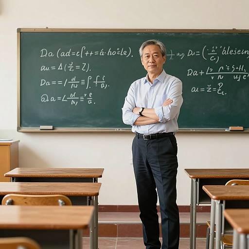 Confident Mature Teacher in Vintage Classroom