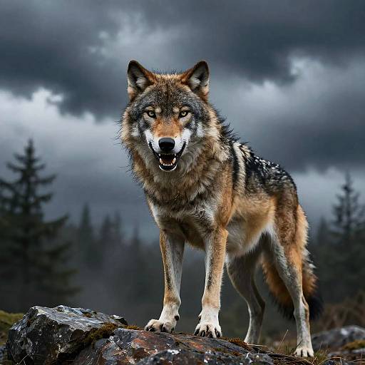 Fierce Alpha Wolf on Rocky Outcrop