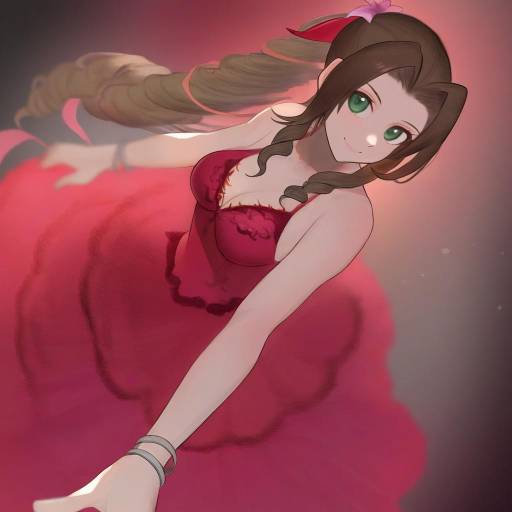 Illustration of Aerith gainsborough (red dress), final fantasy in the style of Gatchan