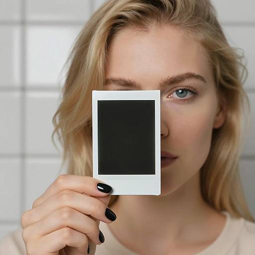 Serious Blonde with Polaroid Close-Up
