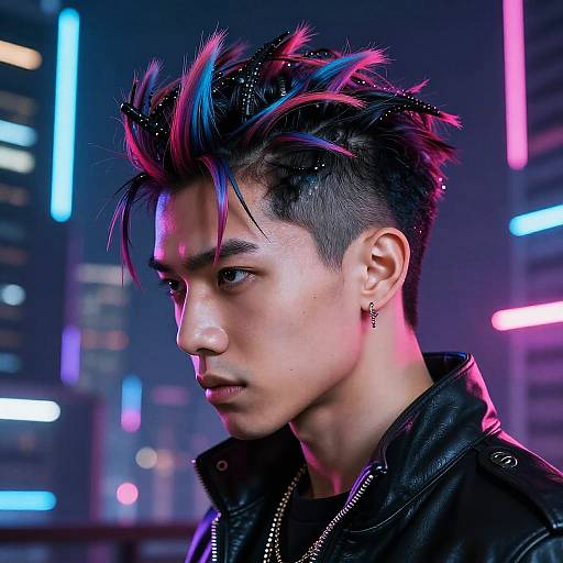 Cyberpunk Warrior with Neon Mohawk