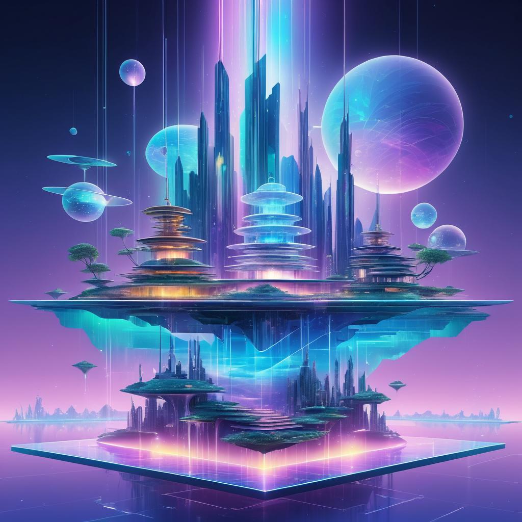 Surreal Holographic Floating Island Art