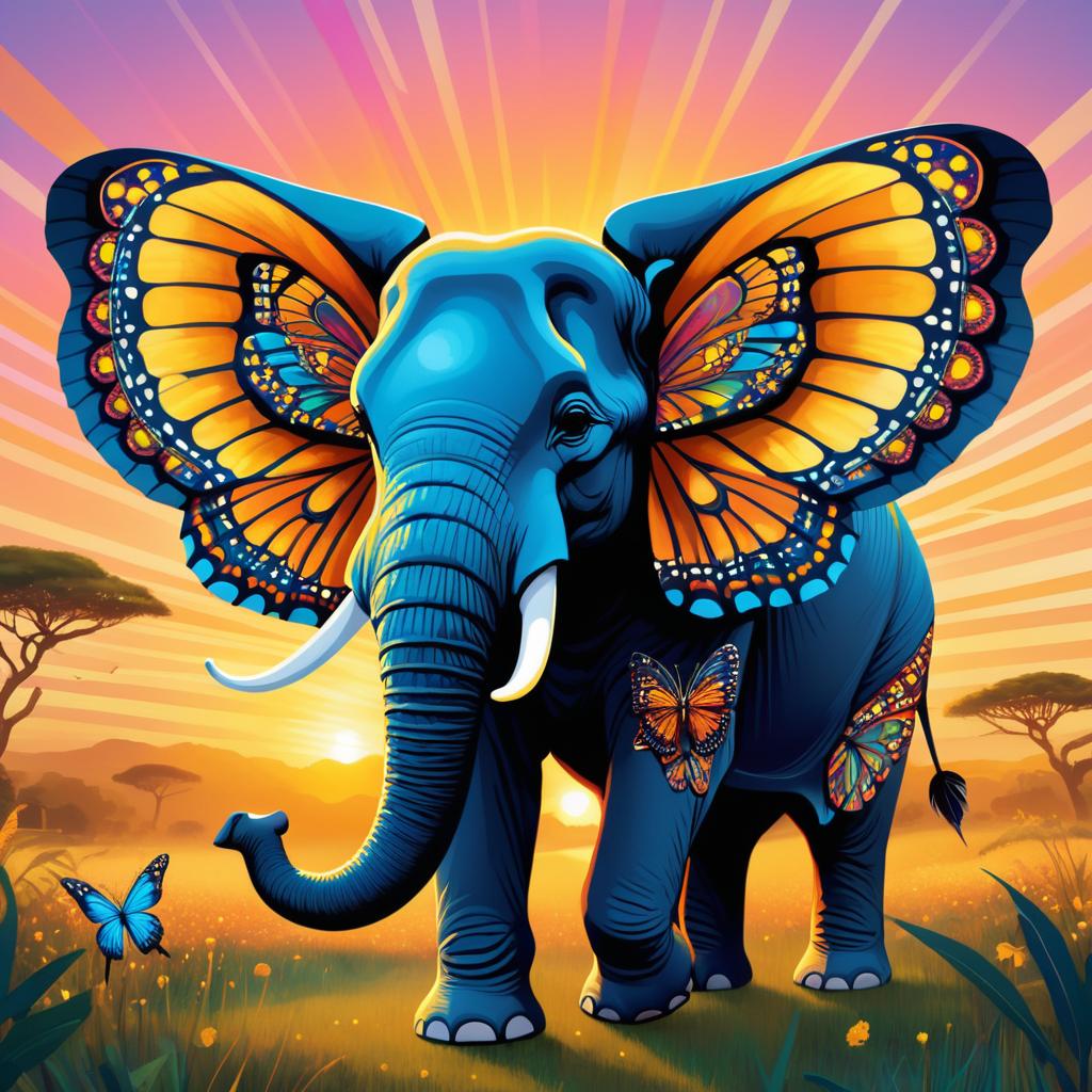 Glowing Fusion of Elephant and Butterfly