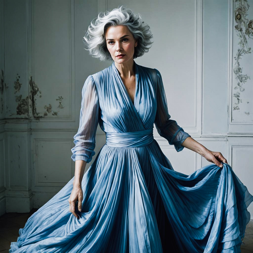 Elegant Middle-Aged Woman in Blue Dress