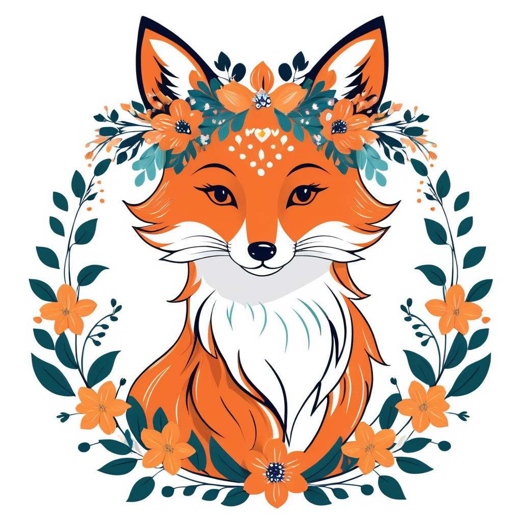 Whimsical Fox with Floral Crown Design