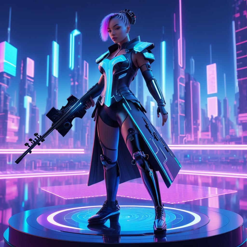 Cyborg Violinist in a Neon City